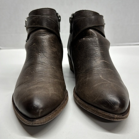 Frye Ray Ankle Booties Western Boots Shoes Double Buckle Dark Brown Size 7.5 - Picture 5 of 10